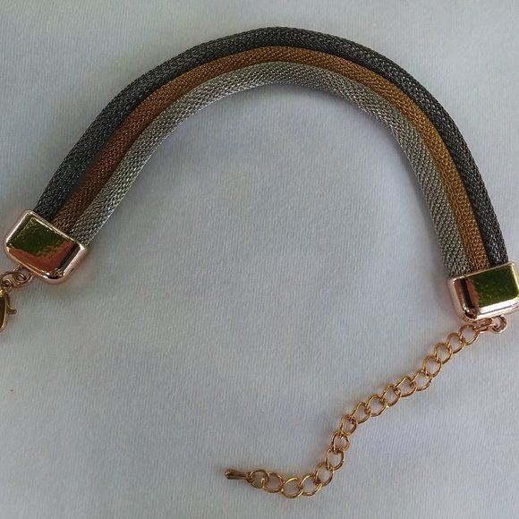 Bracelet 3 Strand/Color Coil Spring Gold Silver Gun Metal/Black 7.5" 7 1/2" - Picture 1 of 11